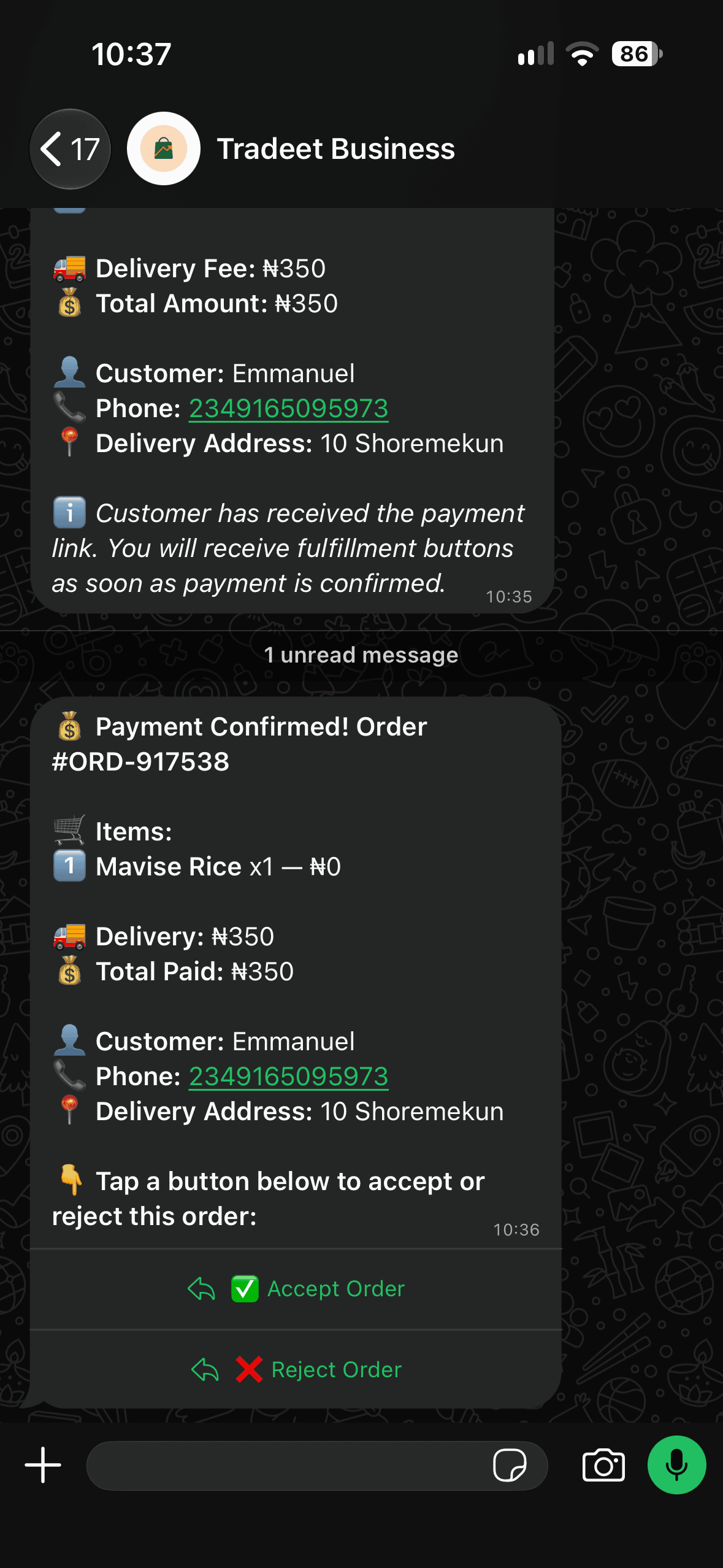 Vendor WhatsApp Payment Confirmed Alert