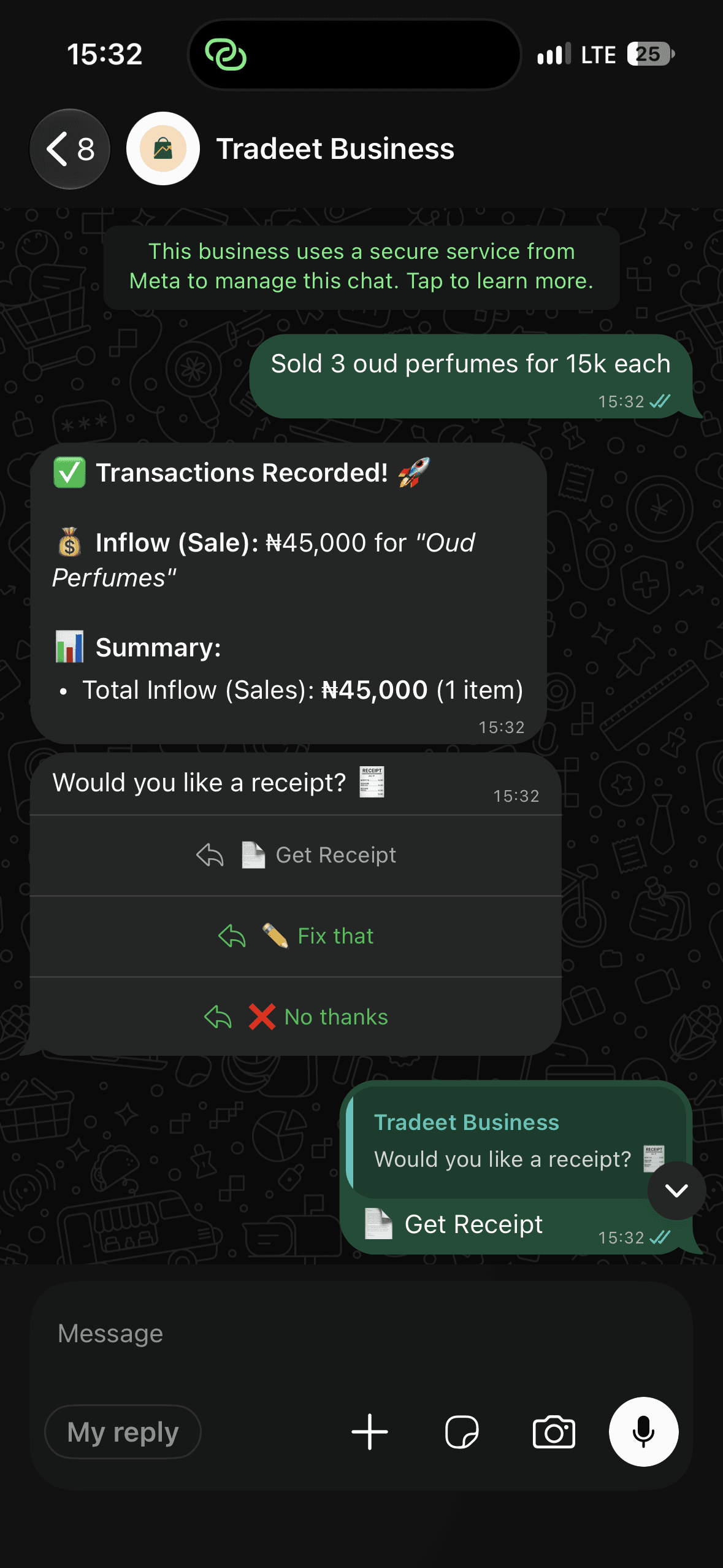 Tradeet Conversational Sales Recording in WhatsApp